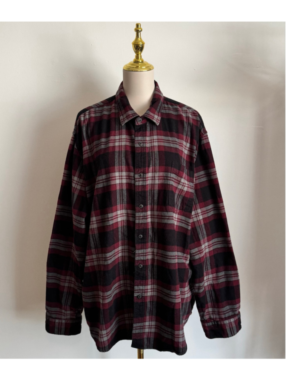 Men's Amazon Essentials Plaid Button Down Shirt XXL Black Maroon